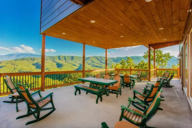 large deck at cabin in the smokies